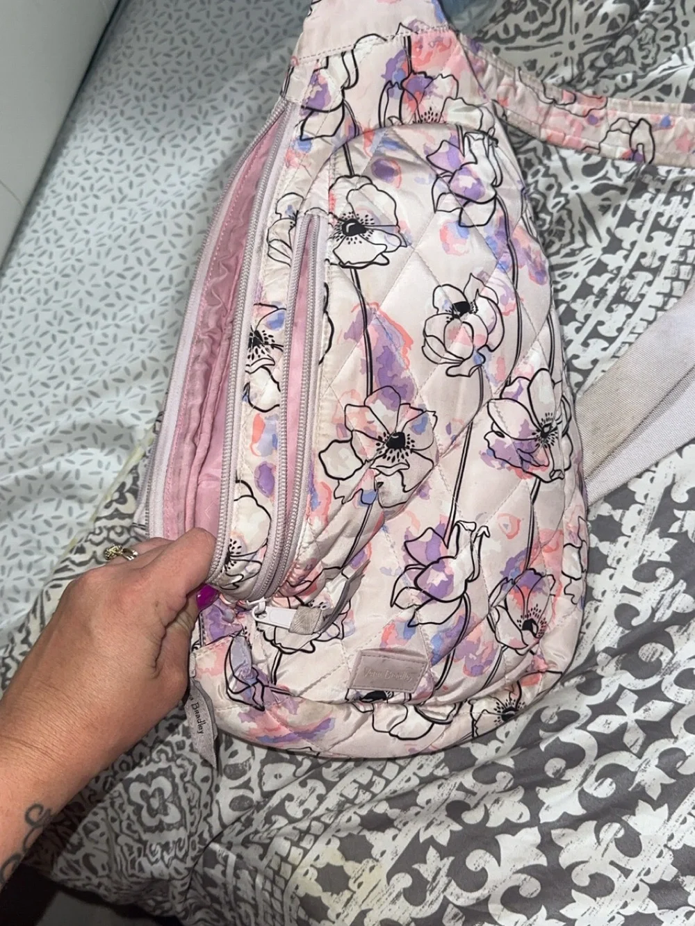 Floral Quilted Pink Crossbody Sling Bag - Women